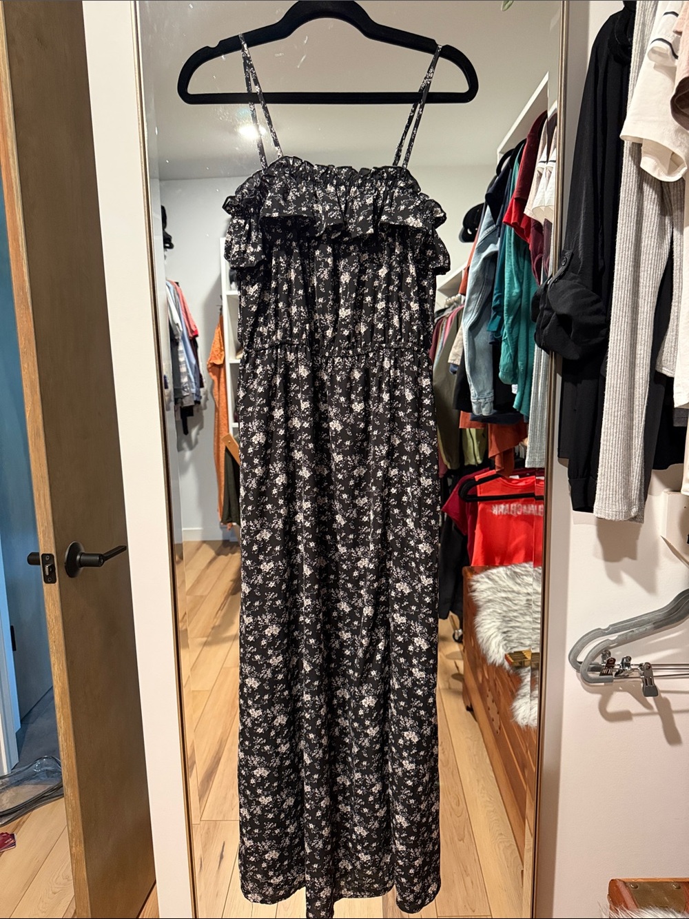 Black Floral Strap Maxi Dress - Sheer